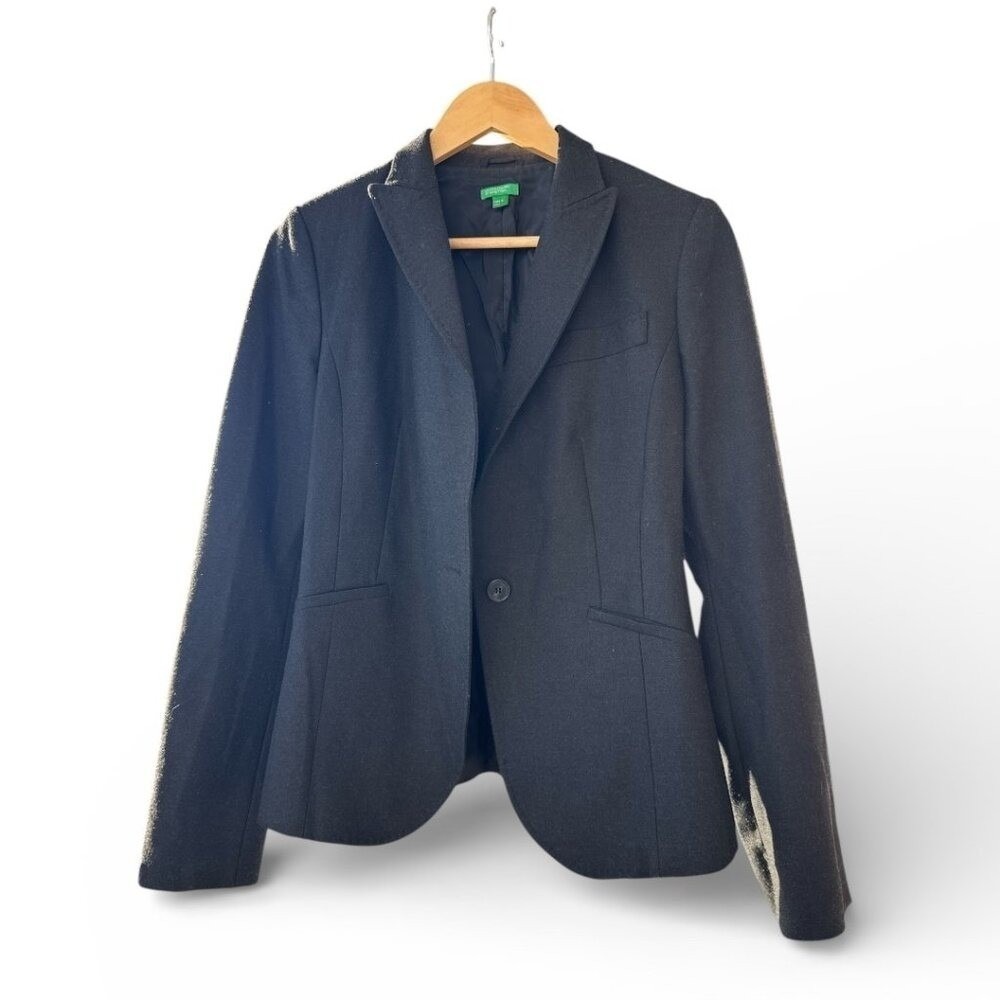 VTG 90s Beneton Black Blazer Fitted‎ Tailored Jacket Dark Academia US Sz 6